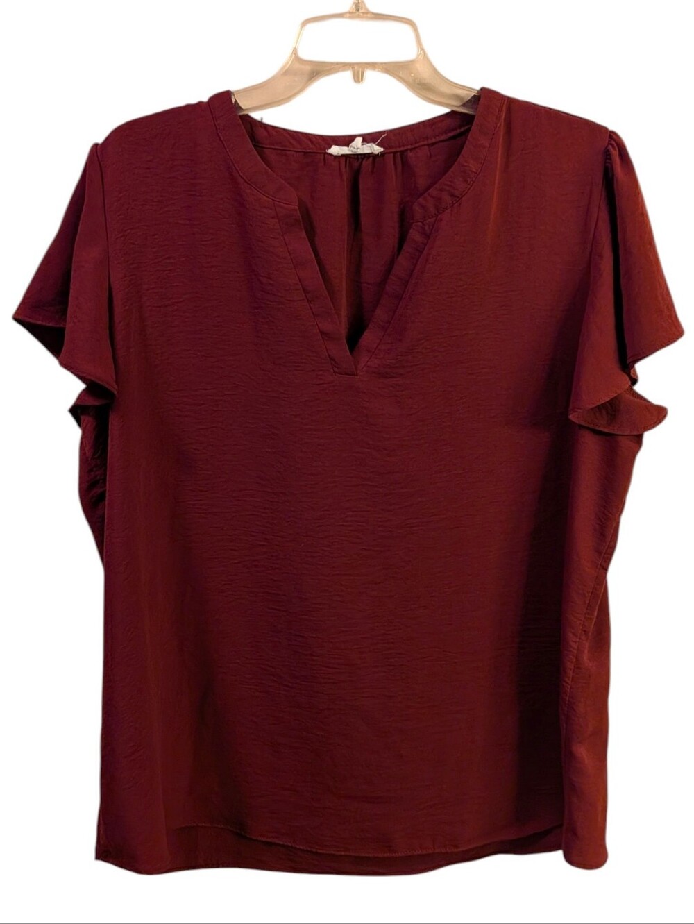 Maurices Burgundy Split Neck Flutter Sleeve Blouse Size XL